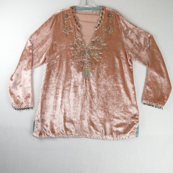 Soft Surroundings Tops - Soft Surroundings Peach Velvet Embellished Tunic Size XL Beaded